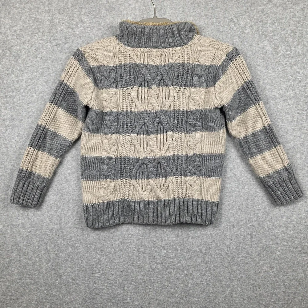 GapKids Sweater Boys Small 6-7 Gray Beige Stripe Shawl Collar‎ Cable Knit Warm